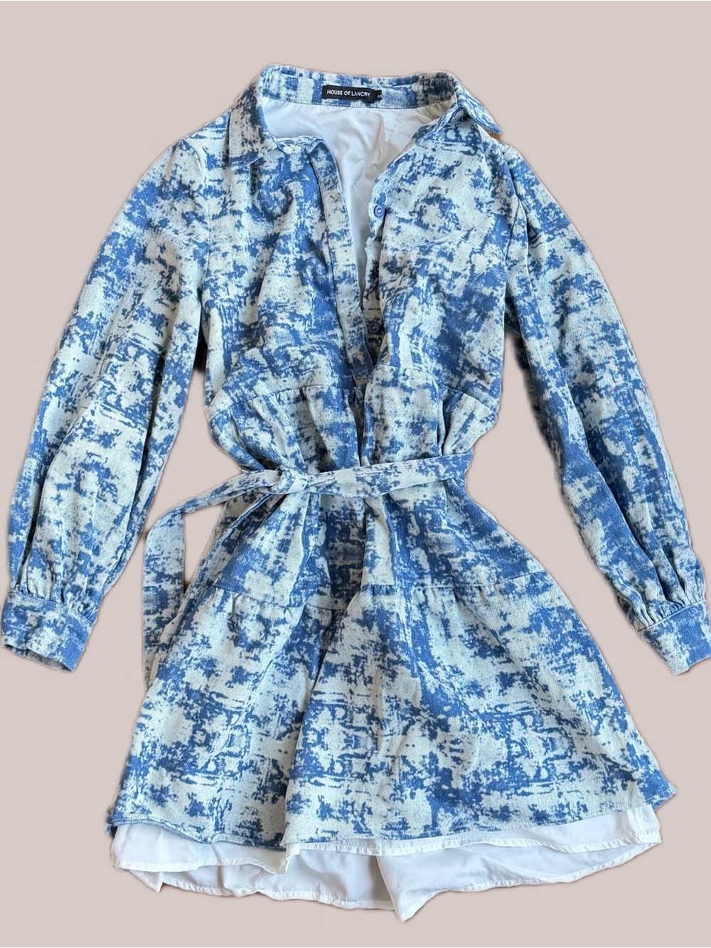 House of Lancry Watercolor Sky Print Belted Mini Dress